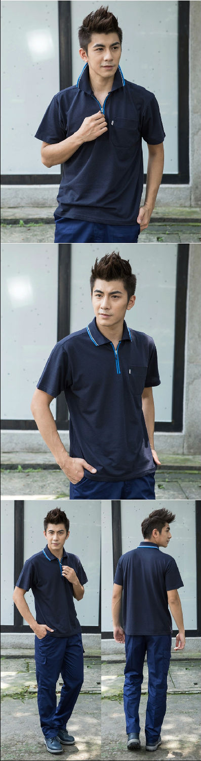 夏季藏藍(lán)色T恤工作服