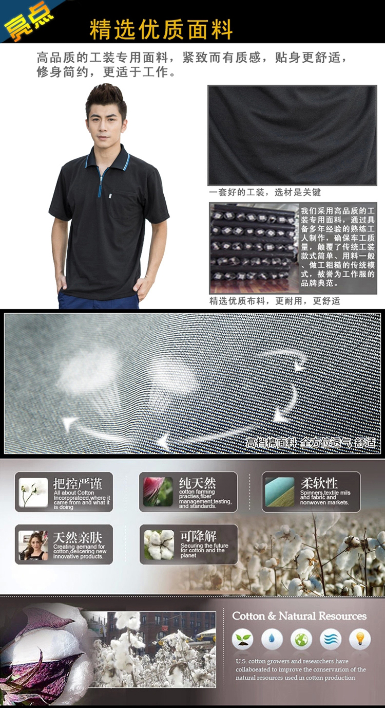 夏季藏藍(lán)色T恤工作服
